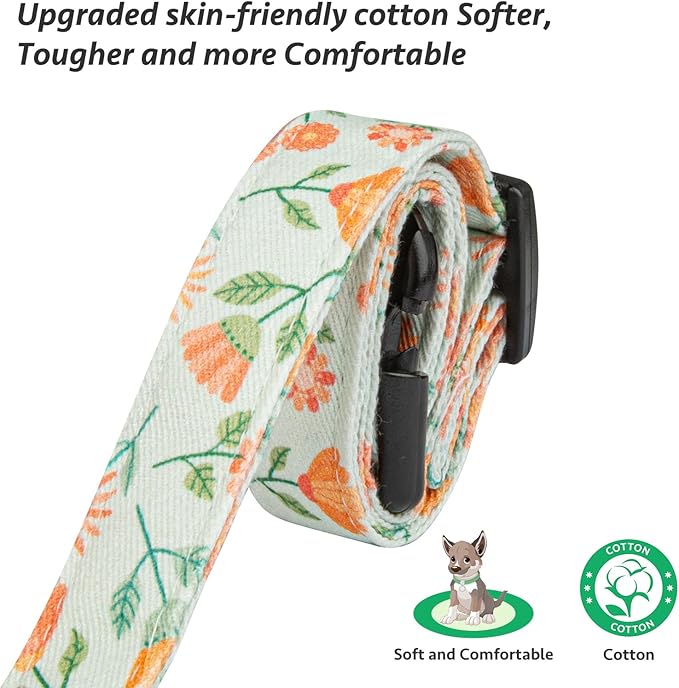 Cotton Handmade Dog Collar Cute and Distinctive Patterns Green Sunflower with Pendant for Girl Boy Dogs Collars S