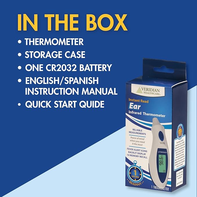 Veridian Tympanic Ear Thermometer Digital Display 09-340 1 Each