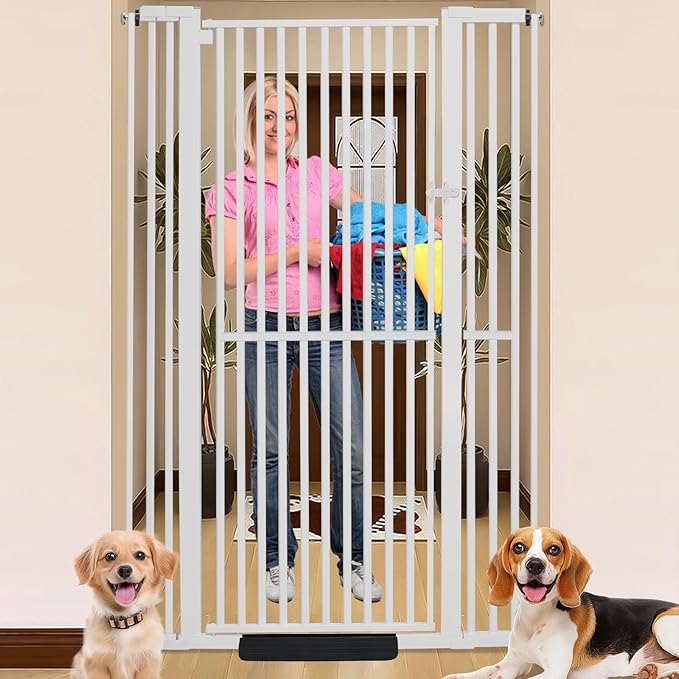 SHYUJAJIE 71 Inch Extra Tall Pet Gate for Cats, 29.5-43" Adjustable Wide Dog Gates, Pressure Mounted Walk Through Tall Cat Gate for Doorways,Hallway,Stairs,House（White）