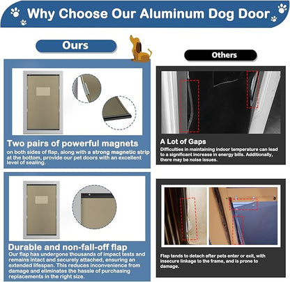Extra Large Dog Door, XL Dog Door with 2 Self-Closing Insulated Flaps for Extreme Weather, Heavy Duty Aluminum XXL Dogs Doors for Pets Up to 230LBS, for Interior & Exterior Doors, X-Large, Sliver
