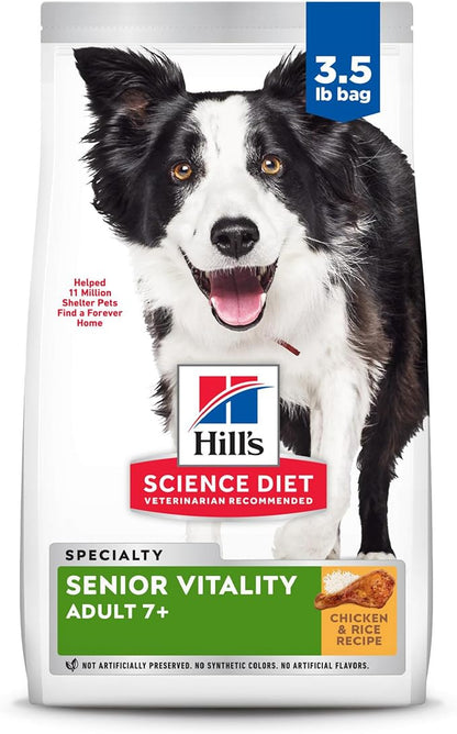 Hill's Science Diet Adult 7+ Senior Vitality Dry Dog Food, Chicken & Rice, 3.5 lb. Bag