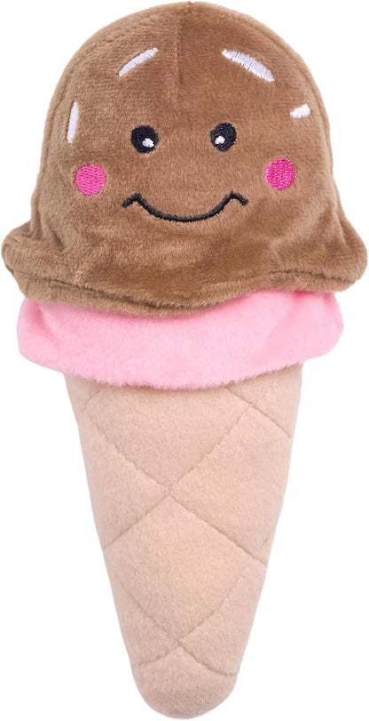 ZippyPaws NomNomz - Dog Squeaky Toys to Keep Them Busy, Funny Food Plush for Small & Medium Dogs, Cute Stuffed Puppy Toy, Pet Products, Gift for Dogs of All Breeds, Soft and Cuddly - Ice Cream