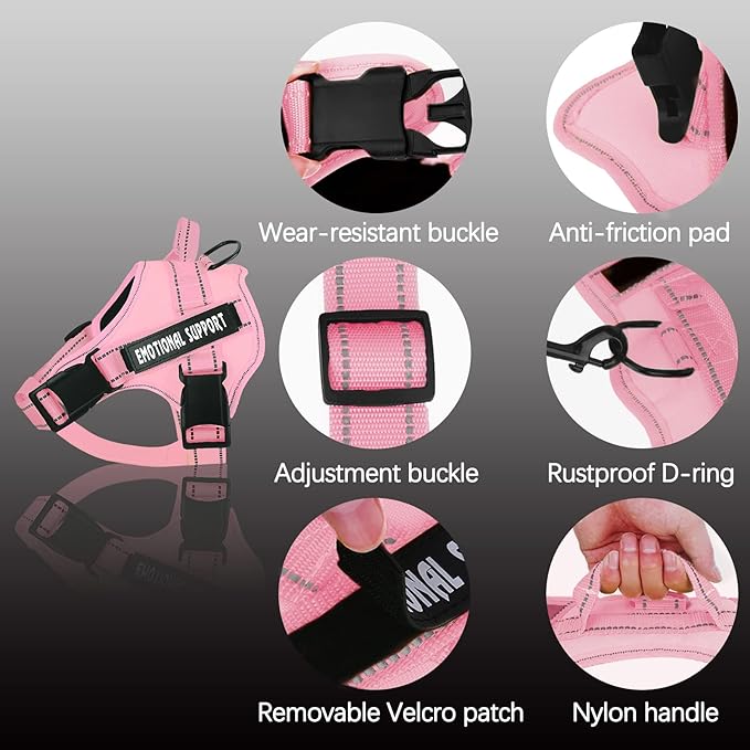 voopet Service Dog Harness, Emotional Support Pet Vest Harness, Reflective Breathable and Adjustable No-Pull ESA Dog Harness for Small Medium Large Dogs (with 4 PCS Removeable Tags)