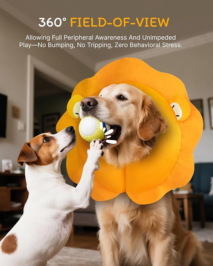 MIDOG Inflatable Dog Cone Collar, Lion Mane Soft Dog Cone Alternative After Surgery with 40% Extra Protection Area Anti-Lick, Adjustable Donut Recovery Collar for Large Medium Small Dogs (Lion, XL)