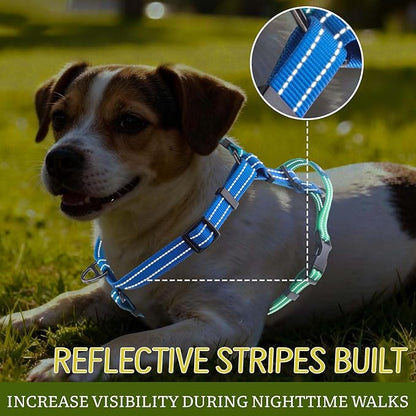 Roses&Poetry Dog Harness Small Sized Dog, 6 Point Adjustable Fit No Pull Harness with Handle for Control and Easy Walking, Reflective Pet Halter Harnesses（Bluegreen-S）