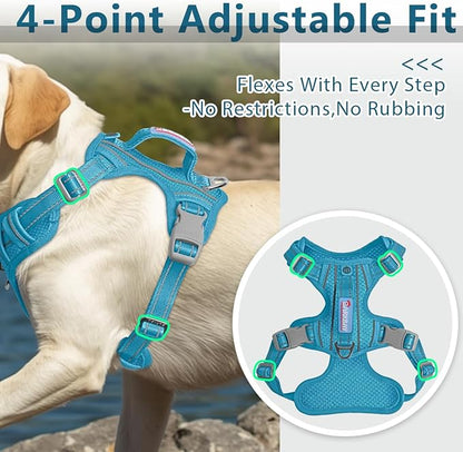 BARKBAY Dog Harness No Pull with ID Tag Pocket - Heavy Duty, Reflective, Easy Control for Large Dogs(Ocean Blue,M)