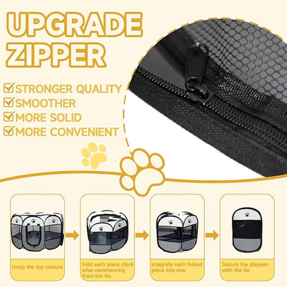 Dog Playpen, Pet Puppy Playpen Indoor for Small Dogs Tent Crates Cage Outdoor, Portable Pop Up Dog Kennel Playpen Cat Tent for Dogs/Cats/Rabbits, Removable Zipper Top, Grey
