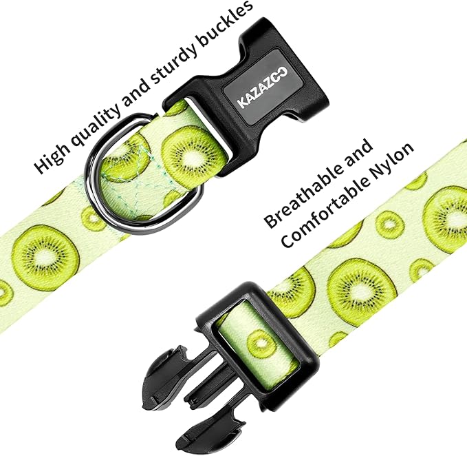 Kazazoo Dog Collar Cute and Soft Nylon Puppy Collar for Boy and Girl, Adjustable Dog Collars for Small Medium Dogs, Kiwi Fruit-S