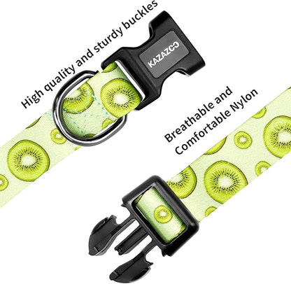 Kazazoo Dog Collar Cute and Soft Nylon Puppy Collar for Boy and Girl, Adjustable Dog Collars for Small Medium Dogs, Kiwi Fruit-S