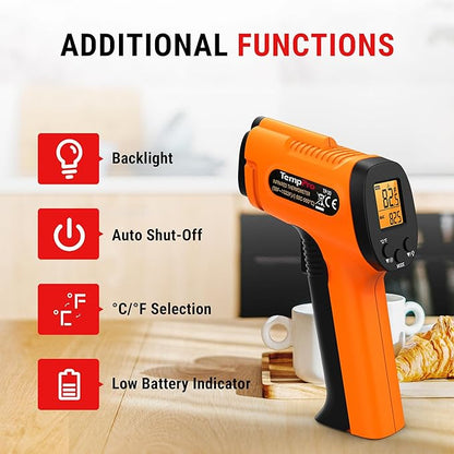 TempPro TP30 Infrared Thermometer Gun, Laser Thermometer for Cooking, Pizza Oven, Griddle, Engine, HVAC, Temperature Gun with Adjustable Emissivity & Max Measure -58°F ~1022°F (Previously ThermoPro)