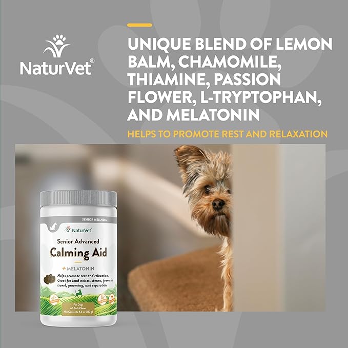 NaturVet Quiet Moments Calming Aid Dog Supplement, Helps Promote Relaxation, Reduce Stress, Storm Anxiety, Motion Sickness for Senior Dogs – 60-Ct. Soft Chews