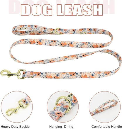 Beirui Cute Girl Dog Collars, Harnesses & Leashes Set - Adjustable Dog Collar and Leash Set with Flower - Soft Mesh Dog Vest Harness for Puppies Small Medium Dogs (Orange,S)