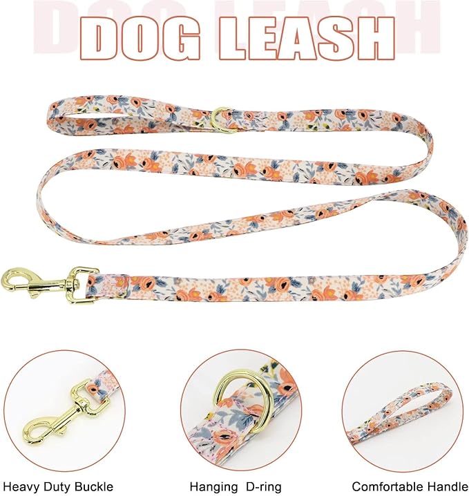 Beirui Cute Girl Dog Collars, Harnesses & Leashes Set - Adjustable Dog Collar and Leash Set with Flower - Soft Mesh Dog Vest Harness for Puppies Small Medium Dogs (Orange,XS)
