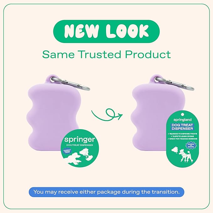 Springer Dog Treat Pouch for Effort-Free Squeeze Dispensing - Easy-Fill, Food-Grade Silicone Treat Pouches for Pet Training - Includes Carabiner-Lilac