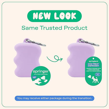 Springer Dog Treat Pouch for Effort-Free Squeeze Dispensing - Easy-Fill, Food-Grade Silicone Treat Pouches for Pet Training - Includes Carabiner-Lilac