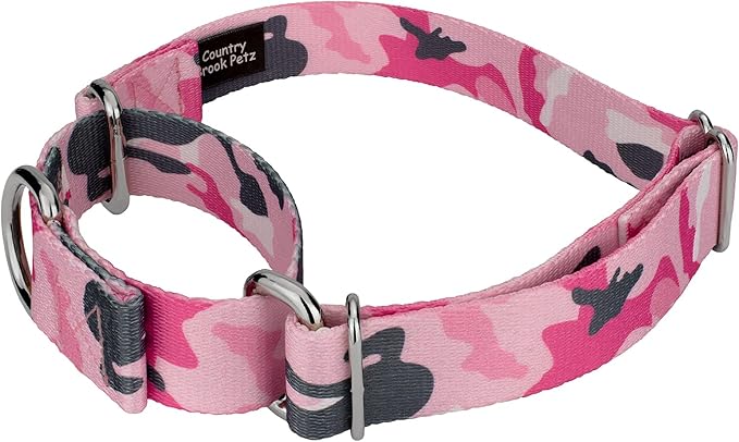 Country Brook Petz - Pink and Grey Camo Martingale Dog Collar and Leash - Camouflage Collection Featuring Rugged Designs (1 Inch, Extra Large)