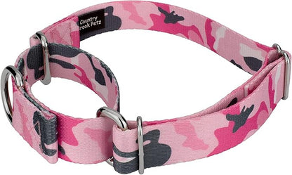 Country Brook Petz - Pink and Grey Camo Martingale Dog Collar and Leash - Camouflage Collection Featuring Rugged Designs (1 Inch, Extra Large)