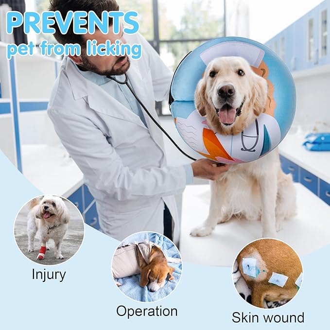 BEAUTYZOO Inflatable Dog Cone Collar Alternative After Surgery, Soft Donut Recovery E-Collar for Large & XL Dogs Girls Boys, Adjustable Pet Neck Cone to Stop Licking Wounds, Light Blue XL