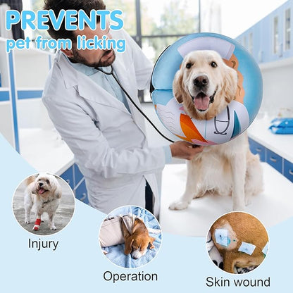 BEAUTYZOO Inflatable Dog Cone Collar Alternative After Surgery, Soft Donut Recovery E-Collar for Large & XL Dogs Girls Boys, Adjustable Pet Neck Cone to Stop Licking Wounds, Light Blue L