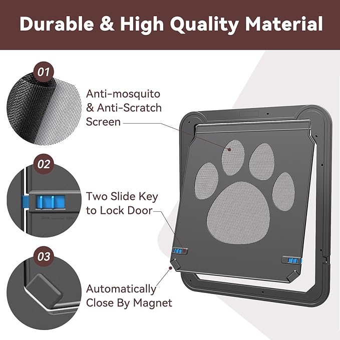 Dog Screen Door with Magnetic Closure Pet Screen Door for Sliding Screen Door/Window Lockable Door for Dog
