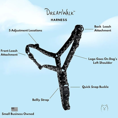 ShawnCo Dream Walk No-Pull Dog Harness- Adjustable, Comfortable, Easy to Use Pet Halter to Help Stop Pulling for Small, Medium and Large Dogs- Art Pattern Designs (Wolf Moon, S)