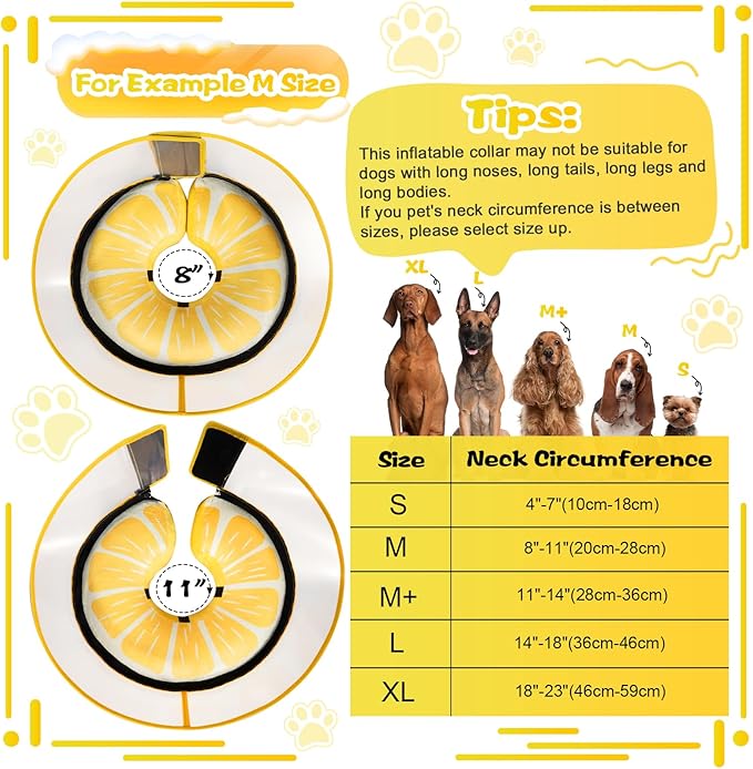 CNEO Inflatable Dog Cone Collar with Detachable Enhanced Anti-Licking Shield, Soft Neck Donut Collar for Dogs After Surgery, Adjustable Dog Cone Alternative for Large Medium Small Dogs & Cats