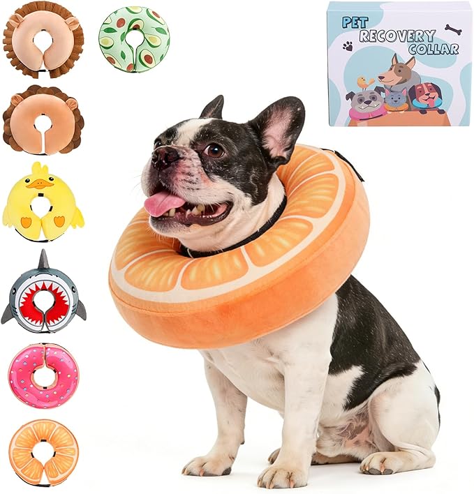 KOOLTAIL Inflatable Dog Cone Collar, Soft Donut E Collar for Dogs After Surgery to Stop Licking Enhanced Alternative, Blow Up Pet Neck Pillow Recovery Adjustable Cone for Dog Cat,Upgrade Size,Orange M