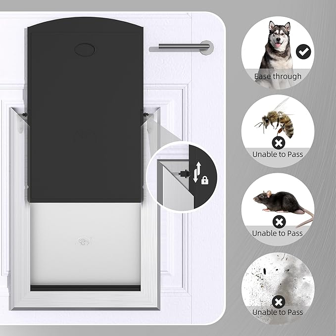MAVRICFLEX Heavy Duty Doggy Door with Sliding Lock Panel, Energy Efficient Rugged Aluminum Large Dog Door, Easy Installation, Magnetic Double Flaps Dog Door for Large Dogs Up to 40lbs (Medium)