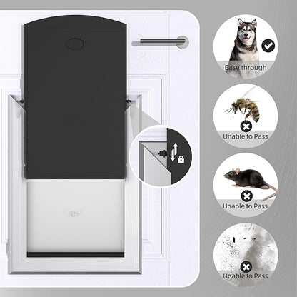 MAVRICFLEX Heavy Duty Doggy Door with Sliding Lock Panel, Energy Efficient Rugged Aluminum Large Dog Door, Easy Installation, Magnetic Double Flaps Dog Door for Large Dogs Up to 40lbs (Medium)