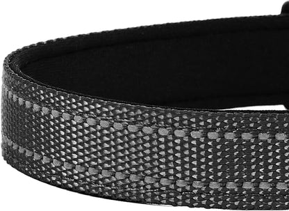 Reflective Dog Collar, Adjustable Soft Neoprene Padded Nylon Pet Collars with Buckle for Puppy and Small Dogs, Cats, Black,XS