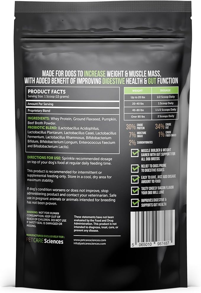 Dog Weight Gainer with Probiotic Gut Support - Weight Gain Supplements for Dogs - Canine and Dog Muscle Builder - 90 Servings - Made in The USA