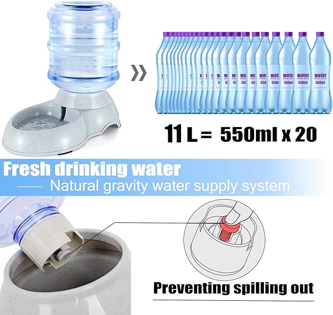 Pet Gravitational Feeder and Water Dispenser Large 3 Gallon 11 Liters-Thickened Durable,Dog Cat Water Bowl Dispenser Large,Automatic Replenish Pet Waterer Dispenser Station