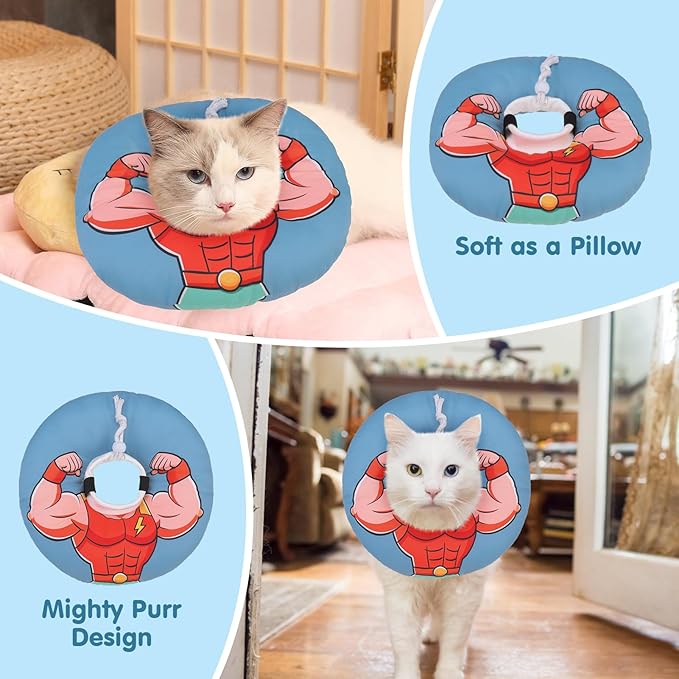 BEAUTYZOO Cat Cone Collars Soft, Cat Recovery E Collars After Surgery to Stop Licking, Adjustable Elizabeth Circle Collar Cute Pet Donut Pillow for Cats Kitten Small Dogs, Dark Blue S