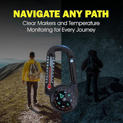 Mini Carabiner Compass Thermometer Keychain – Outdoor Gift for Men, Hikers & Campers – Cool EDC Gadget for Backpacks – Fun Camping Accessory for Him