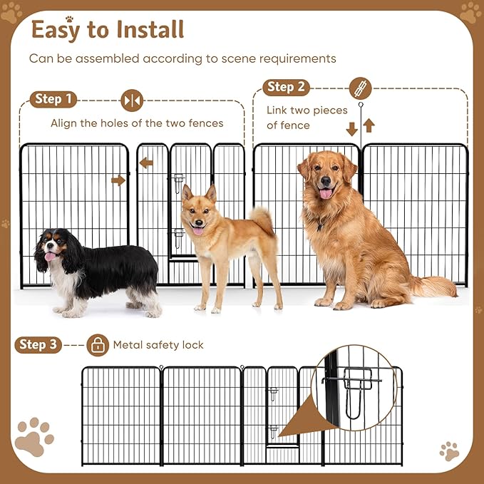 DUMOS Dog Playpen Indoor, Metal 32 Inch 8 Panels Foldable Pet Fence with Door, Outdoor Small Medium Large Dog Puppy Portable Exercise Play Pen for RV Camping, Trips, Play Yard