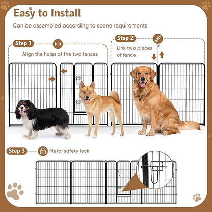 DUMOS Dog Playpen Indoor, Metal 32 Inch 8 Panels Foldable Pet Fence with Door, Outdoor Small Medium Large Dog Puppy Portable Exercise Play Pen for RV Camping, Trips, Play Yard