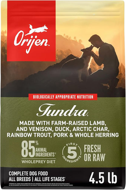 ORIJEN Grain Free Poultry Free High Protein Dry Dog Food Tundra Recipe 4.5lb Bag