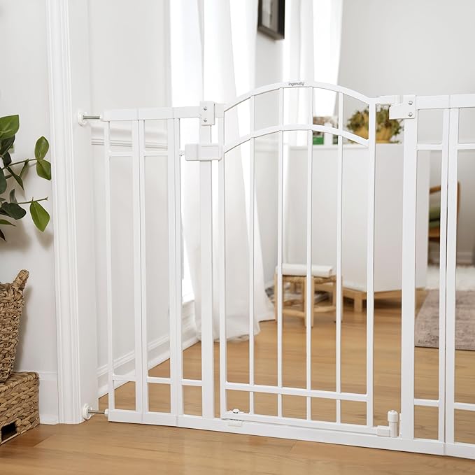 Ingenuity Decorative Extra Tall Baby Gate & Dog Gate, 28.5"-48" Wide, 36" Tall, Hardware or Pressure Mounted, Install on Top or Bottom of Stairs, Banister, or Doorway - White