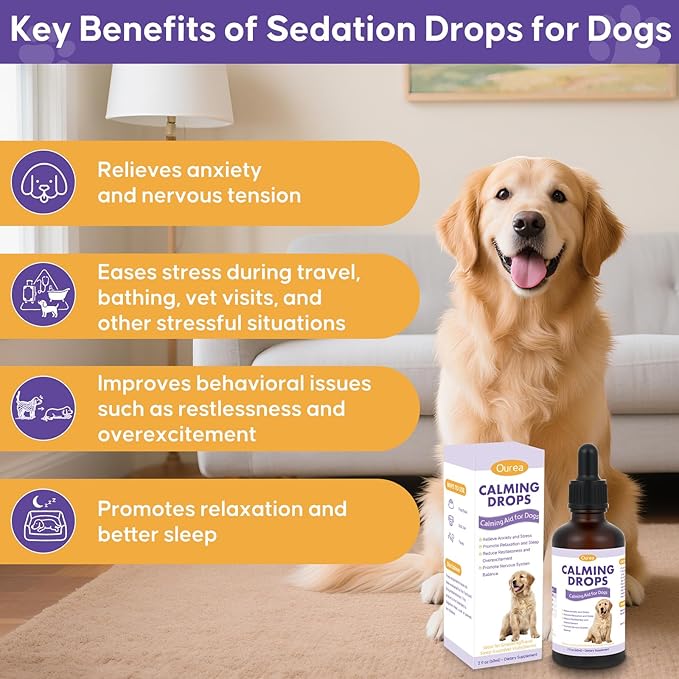 Sedation Drops for Dogs Nail Trimming Grooming, Natural Calming Solution with Melatonin for Relieve Separation Anxiety Stress Vet Visits, Calming Drops with for Thunder Fireworks Traveling Sleep Aid
