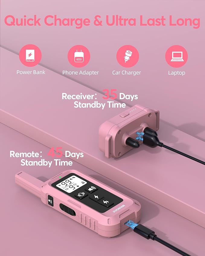 Jugbow Dog Shock Collar - 4200FT Dog Training Collar with Remote, IPX7 Waterproof Electric Collar with 4 Training Modes, Security Lock, Rechargeable e-Collar for Dogs 10-120lbs(Pink)