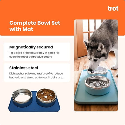 Trot Pets Premium Dog Bowls | Stainless Steel Bowl Set for Small, Medium, or Large Dogs | Non-Slip Food and & Water Slow Feeder | Durable, BPA-Free, Anti-Skid, Dishwasher Safe (Slate, Small)