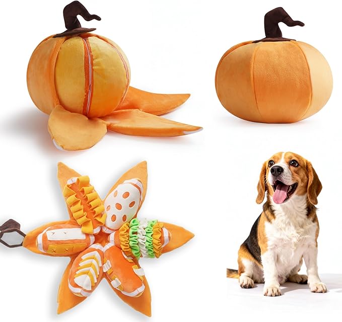 Nocciola Pumpkin Puzzle Dog Toys, Snuffle Interactive Dog Toy for Small Dogs, Puppy Squeaky Toy with Crinkle Papers, Hide and Seek Toy for Boredom