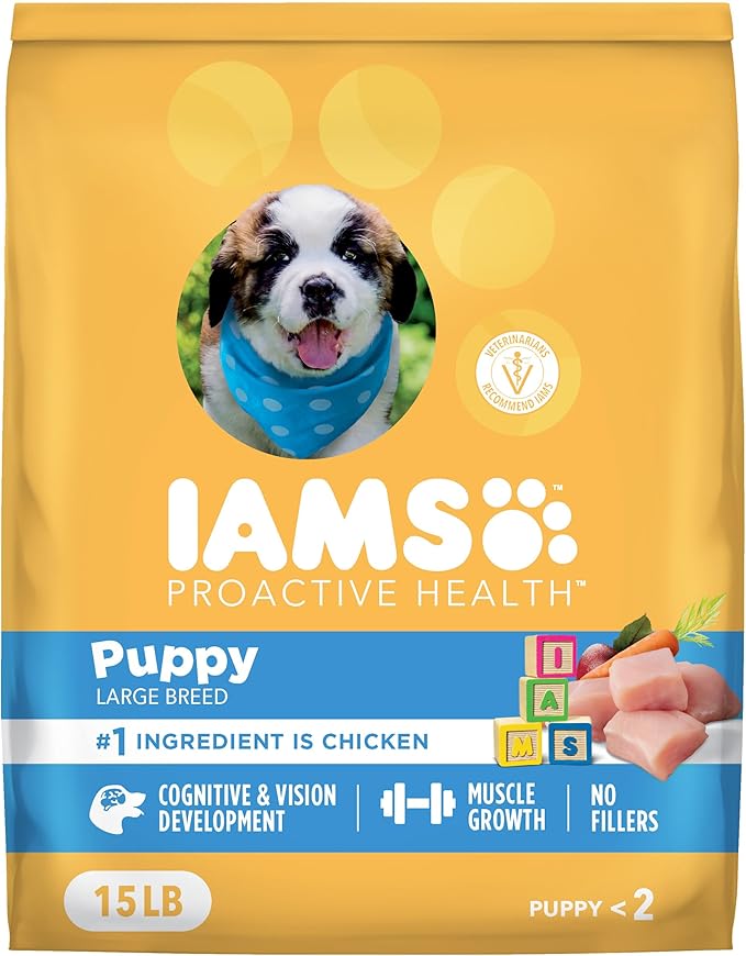 IAMS Proactive Health Puppy Food, Large Breed Premium Puppy Food for Large Dogs, 15 Lb. Bag