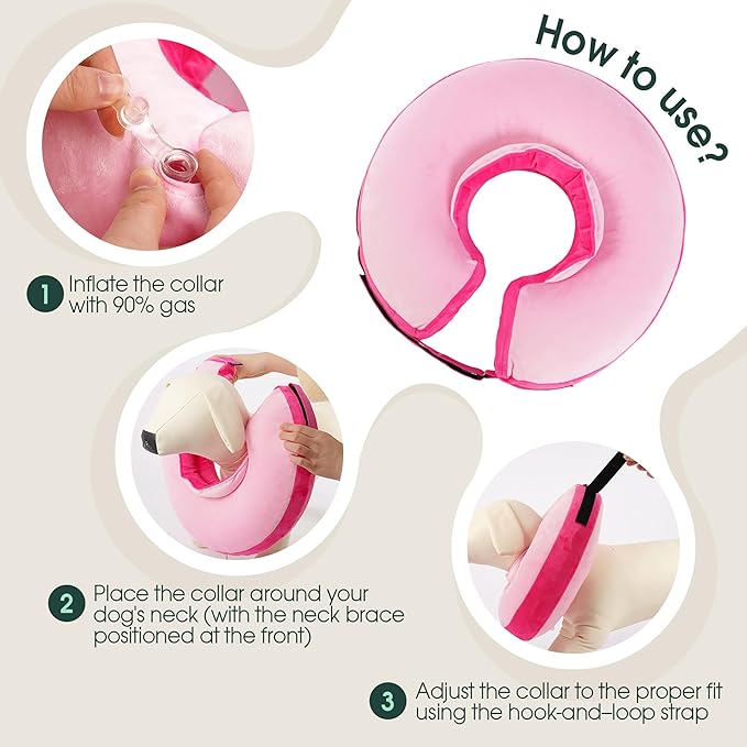 Kuoser Inflatable Dog Cone Collar, Soft Dog Cone Alternative After Surgery, Dogs Donut Collar to Stop Licking, Inflatable Doggie Neck Pillow,Comfortable Recovery E-Collar for Small Medium Large Dogs,M
