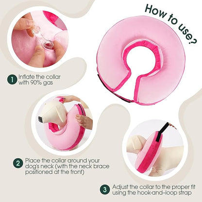 Kuoser Inflatable Dog Cone Collar, Soft Dog Cone Alternative After Surgery, Dogs Donut Collar to Stop Licking, Inflatable Doggie Neck Pillow,Comfortable Recovery E-Collar for Small Medium Large Dogs,M