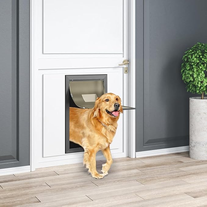 Extra Large Dog Door, XL Dog Door with Self-Closing Insulated Flaps for Extreme Weather, Heavy Duty Aluminum XXL Dogs Doors for Pets Up to 230LBS, for Interior & Exterior Doors, X-Large, Black