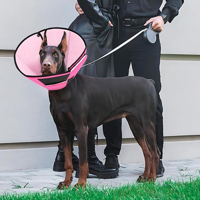Soft Dog Cone for Large Dogs, Cone for Dogs to Stop Licking, Breathable Pet Surgery Collar Cone for Extra-Large Pets, Pink XL