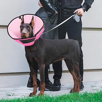 Large Dog Soft Cone Recovery Collar, Comfortable Dog Head Cone Collar for Large Dogs, Pet Surgery Cone Soft Neck Protector, Pink L