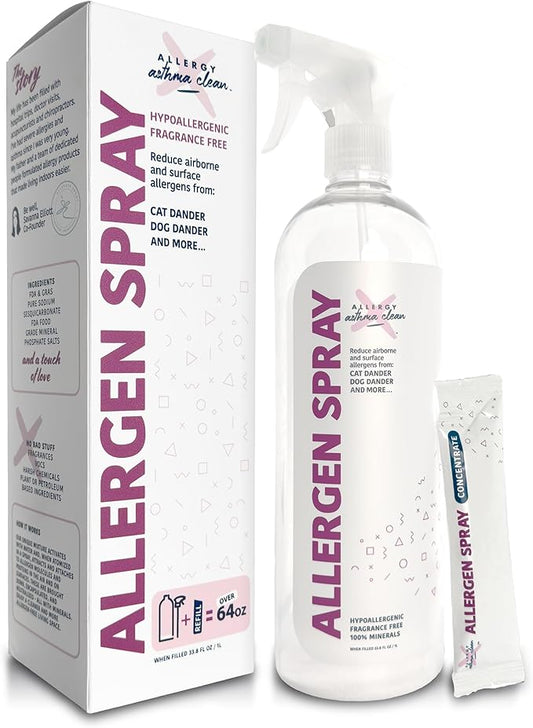 Allergy Asthma Clean Allergen Spray, Pets, Dust Allergies & More, Air & Surface, Just Add Water, Bottle with One Refill, Over 64oz Total
