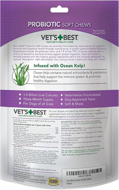 Vet's Best Probiotic Soft Chews Dog Supplement - Supports Dog Digestive Health - Promotes a Healthy Gut - 30 day supply